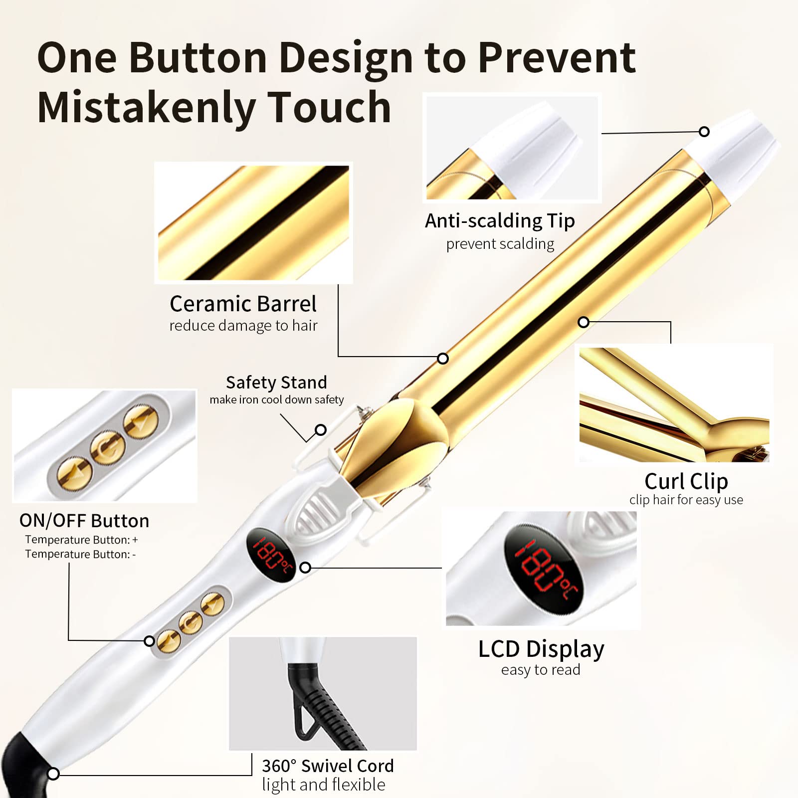 Rosy Forth Curling Iron 32mm with Ceramic Coating Barrel, Professional Curling Wand Instant Heat up, Gold Hair Curler with LCD Display (OPEN-BOX) Rosy Forth Curling Iron 32mm with Ceramic Coating Barrel, Professional Curling Wand Instant Heat up, Gold Hair Curler with LCD Display (OPEN-BOX)